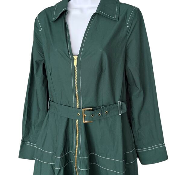 Anthropologie Long-Sleeve Belted Front-Zip Midi Dress Size Medium Green NEW - Picture 5 of 7